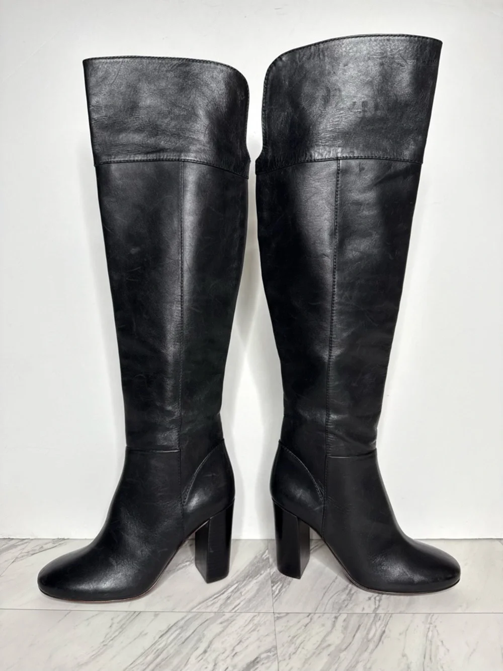 Tory Burch Black Leather Over The Knee Heeled Boot 5 1/2 M
